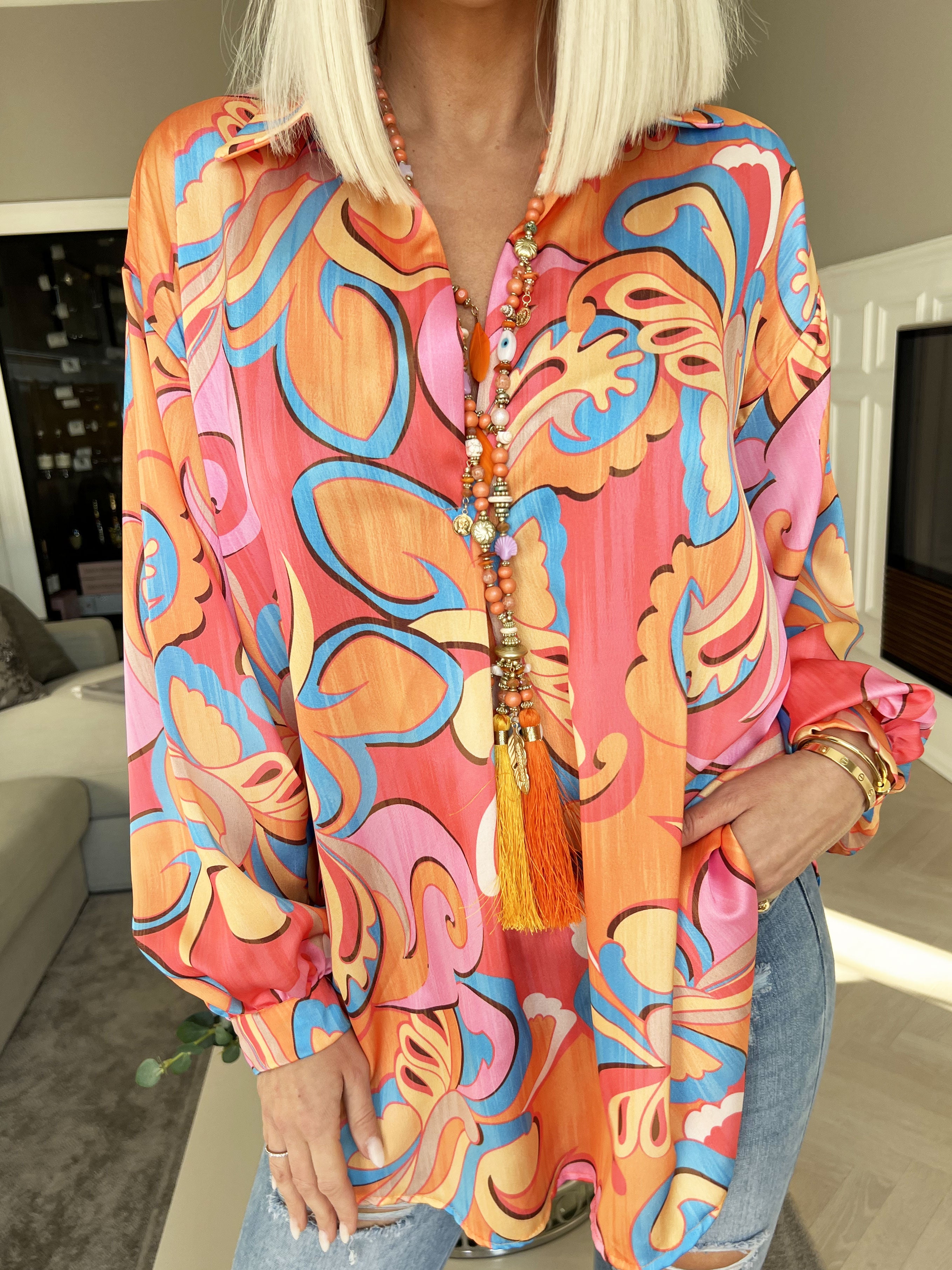 Happy - Flerfarvet skjorte i silkelook